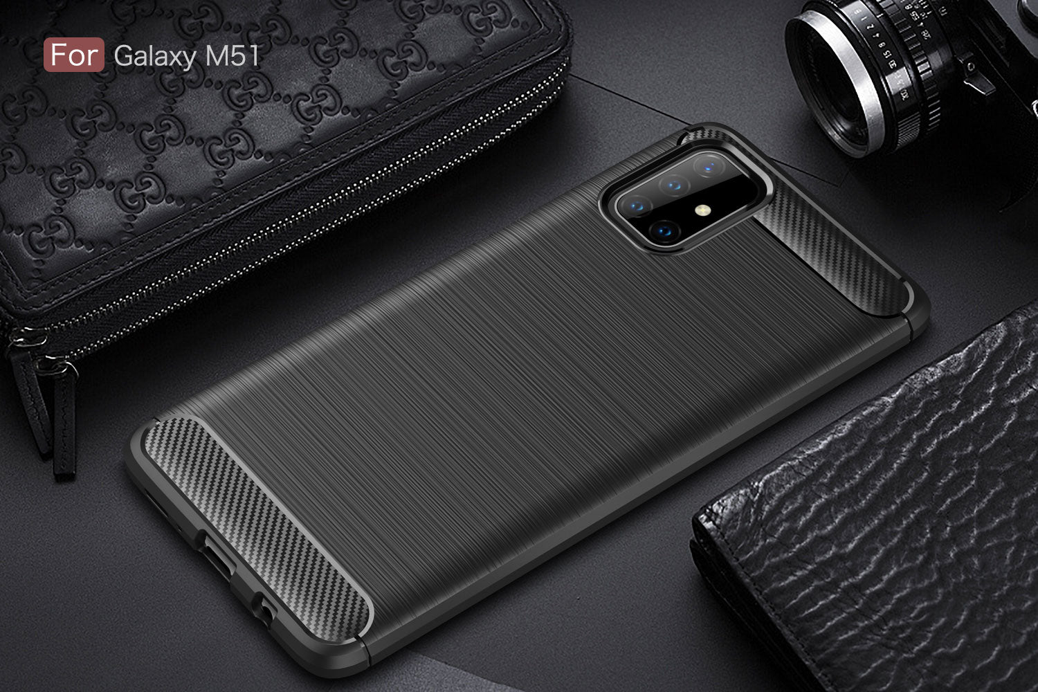 Samsung M51 Carbon Fibre TPU Case Slim Shockproof Cover Black