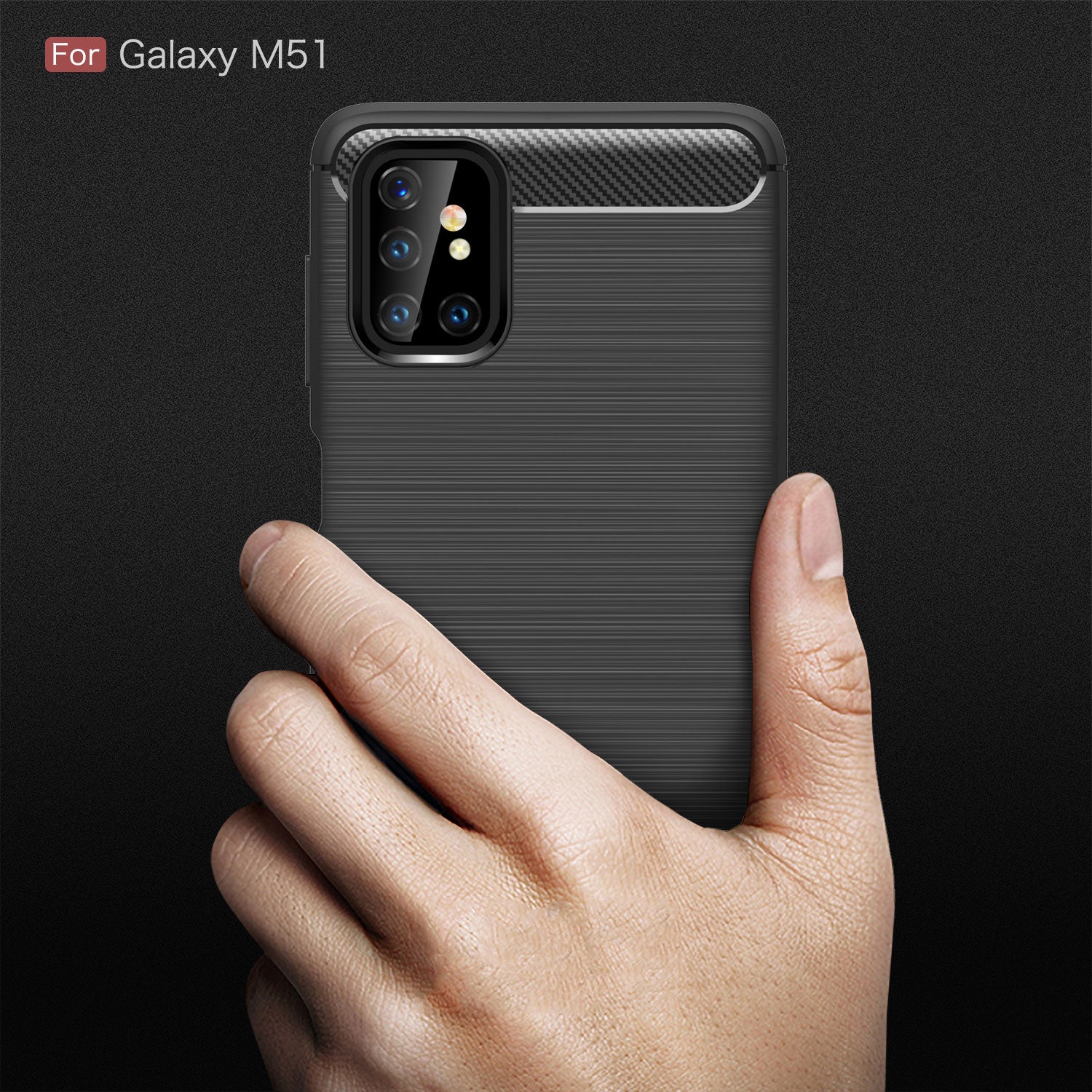 Samsung M51 Carbon Fibre TPU Case Slim Shockproof Cover Black