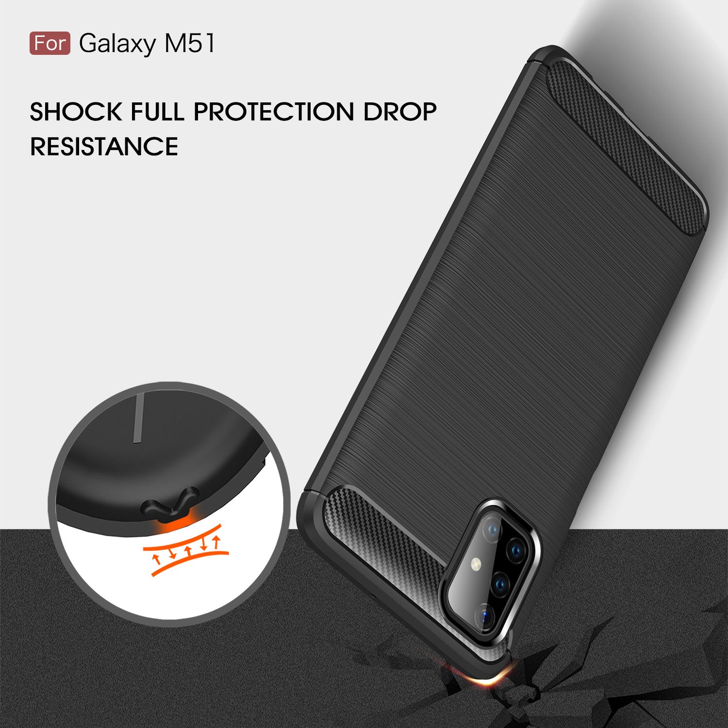 Samsung M51 Carbon Fibre TPU Case Slim Shockproof Cover Black