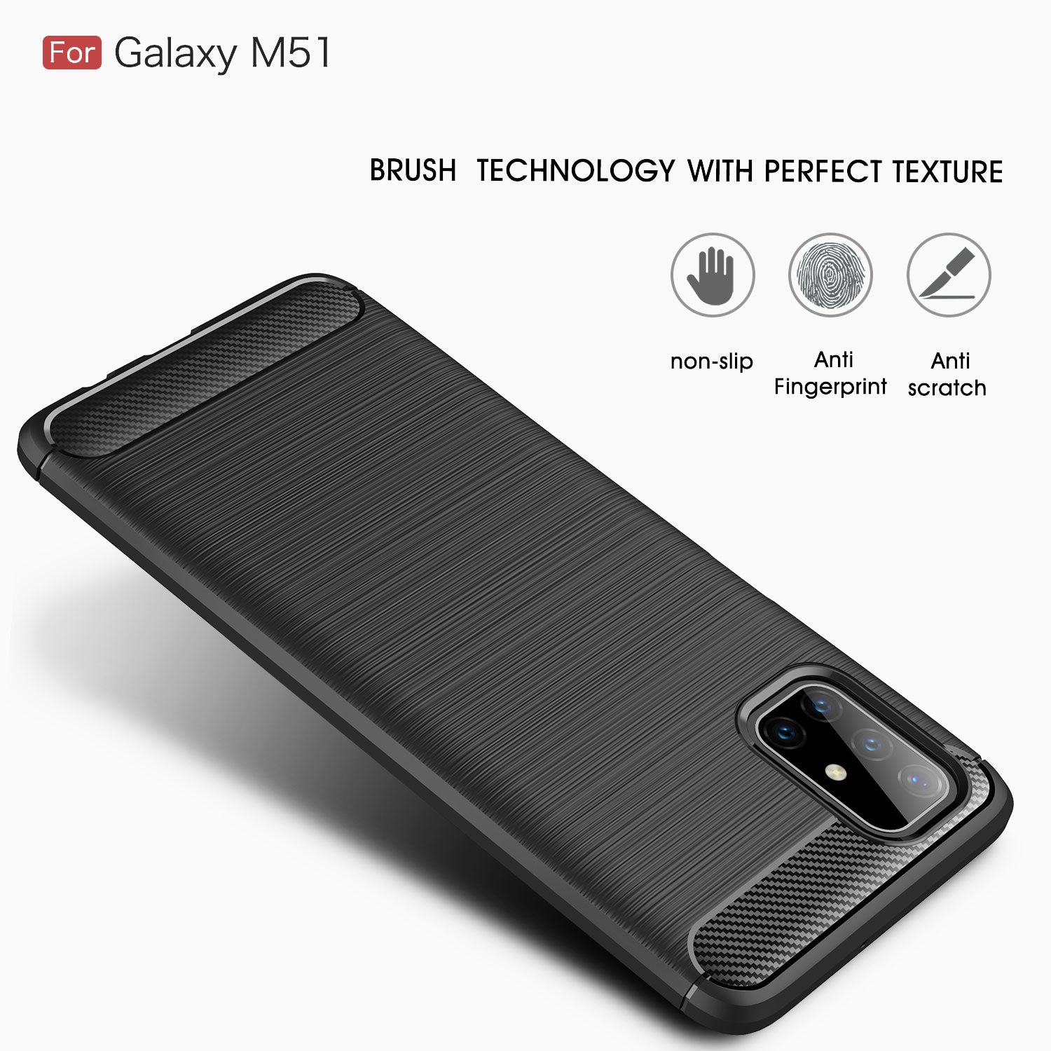 Samsung M51 Carbon Fibre TPU Case Slim Shockproof Cover Navy