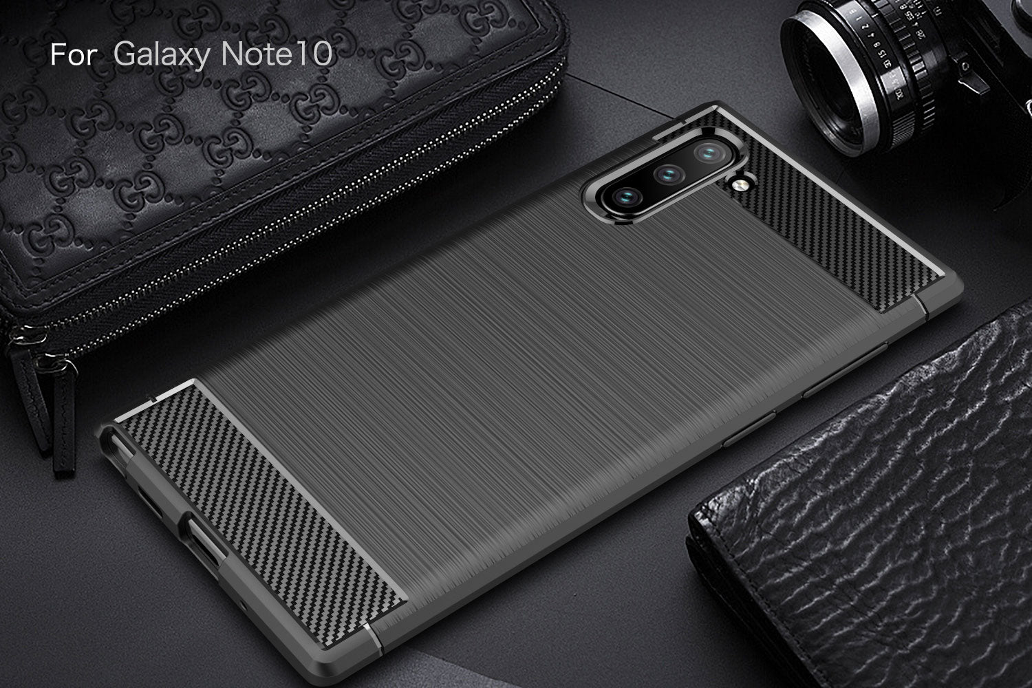 Samsung Note 10 Carbon Fibre TPU Case Slim Shockproof Cover Black