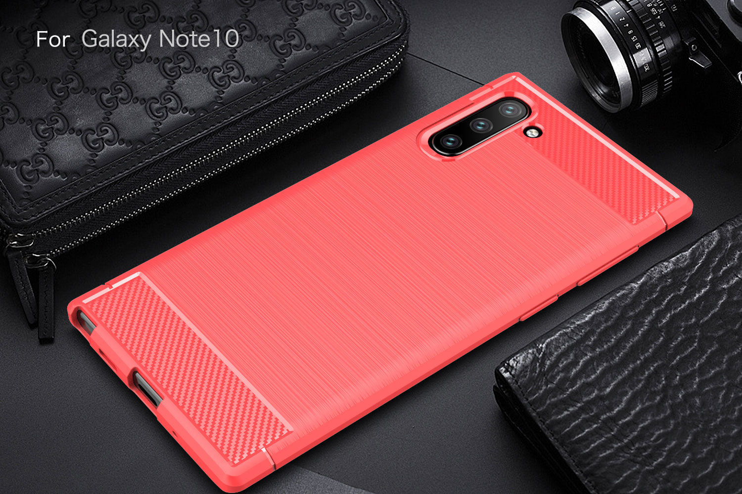 Samsung Note 10 Carbon Fibre TPU Case Slim Shockproof Cover Red