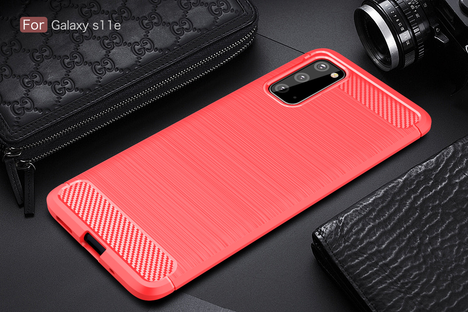Samsung S20{S11E} Carbon Fibre TPU Case Slim Shockproof Cover Red