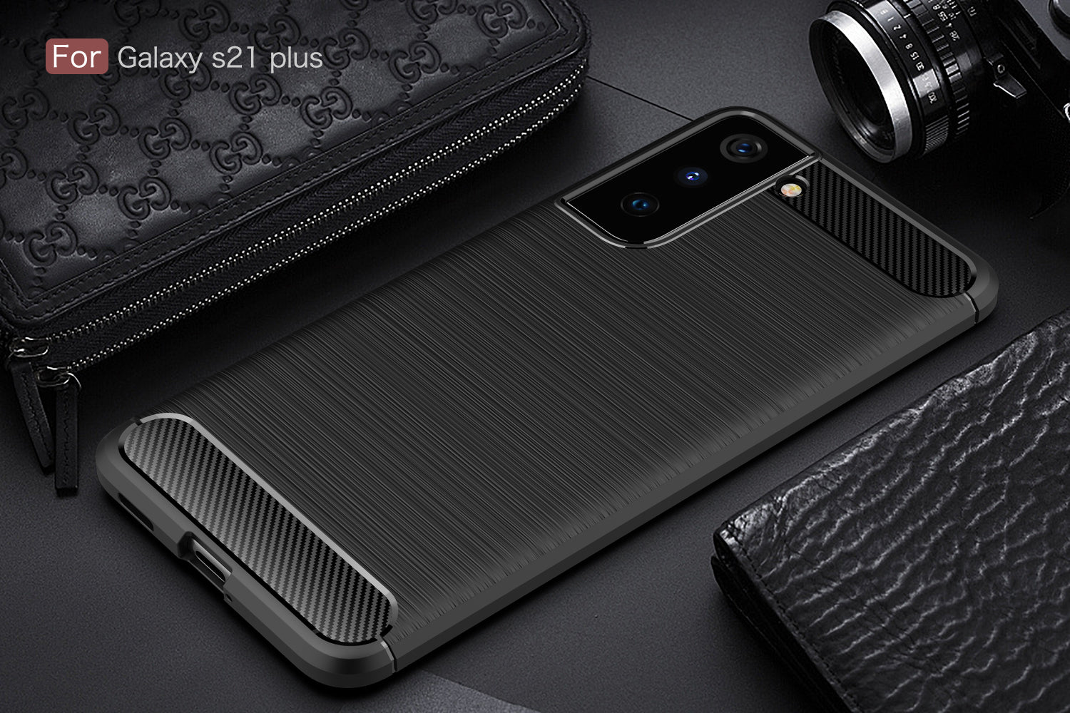 Samsung S21Plus Carbon Fibre TPU Case Slim Shockproof Cover Black