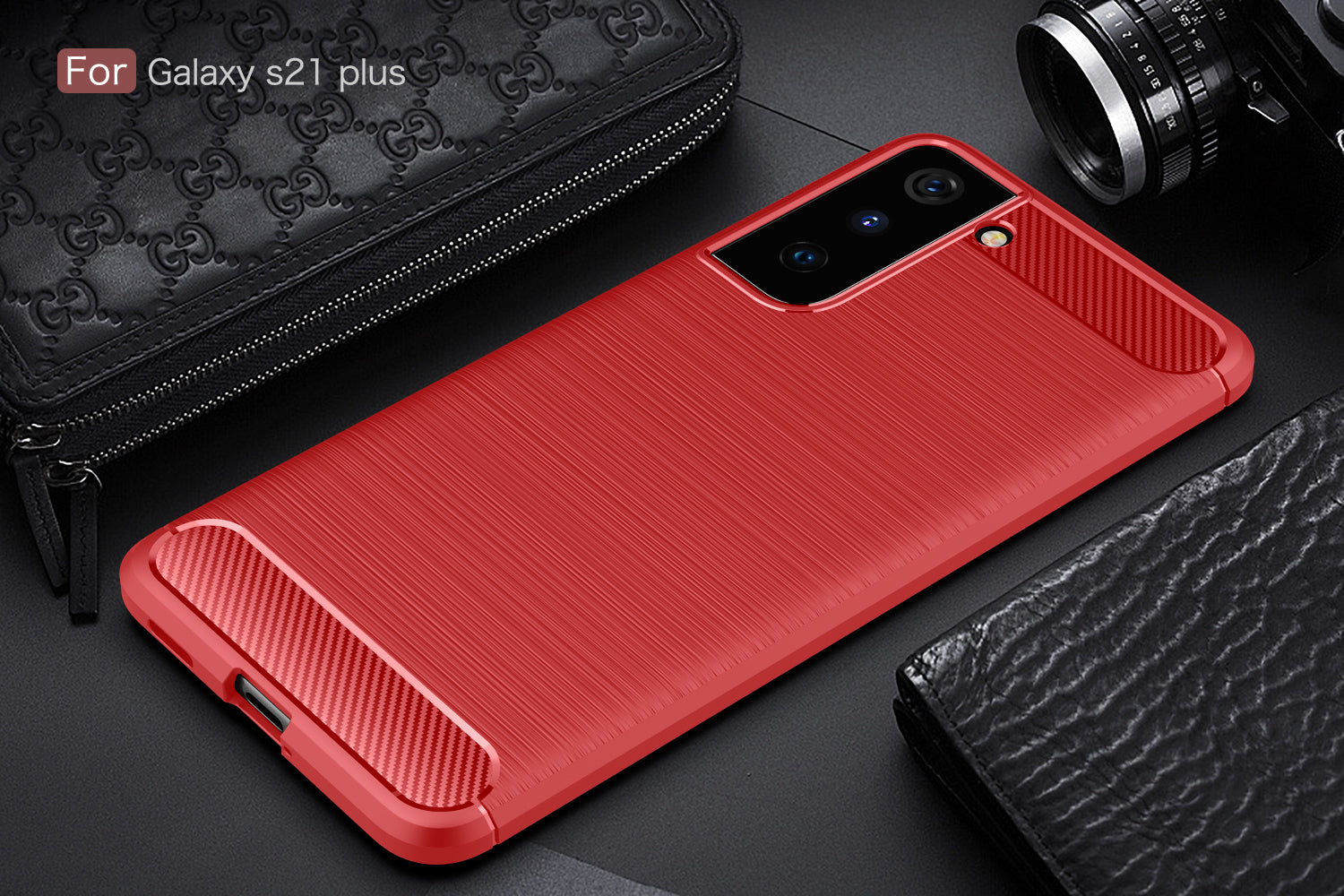 Samsung S21Plus Carbon Fibre TPU Case Slim Shockproof Cover Red