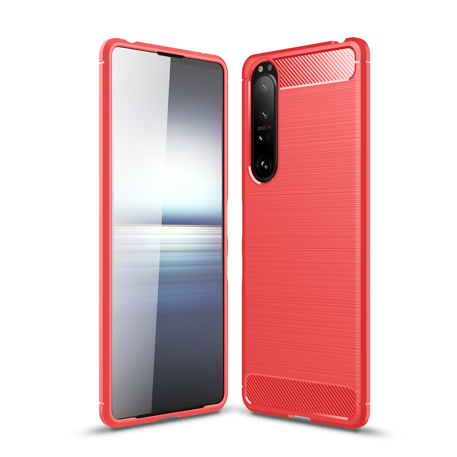 Sony Xperia 1 III Carbon Fibre TPU Case Slim Shockproof Cover Red