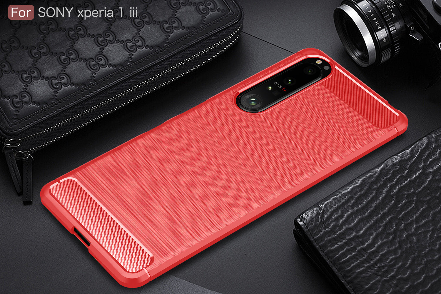 Sony Xperia 1 III Carbon Fibre TPU Case Slim Shockproof Cover Red