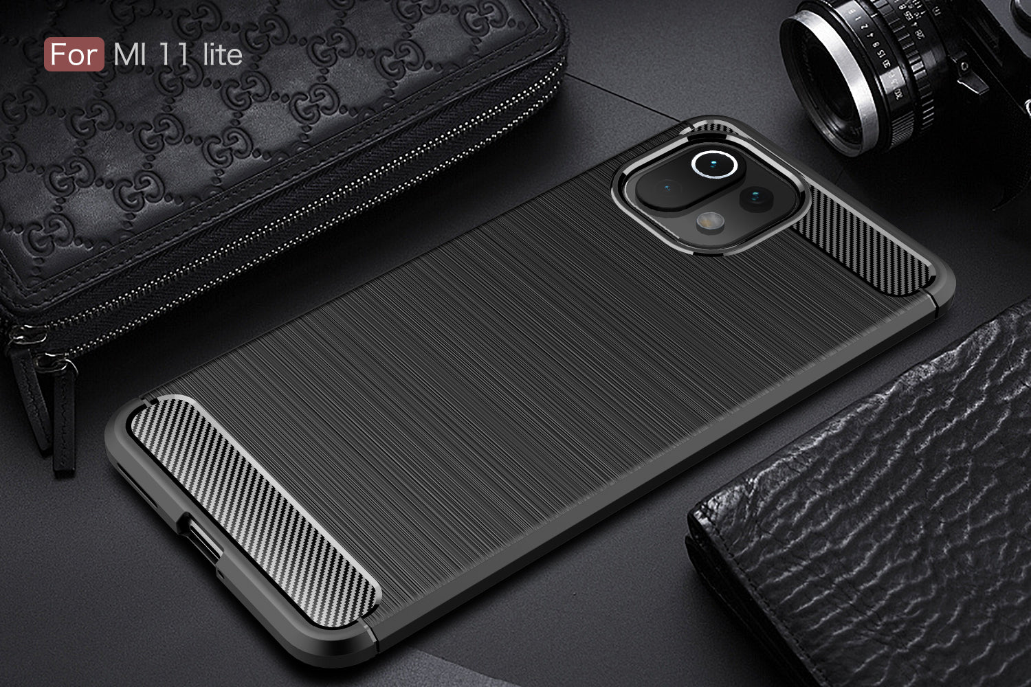 Xiaomi Mi 11 Lite 5G Carbon Fibre TPU Case Slim Shockproof Cover Black