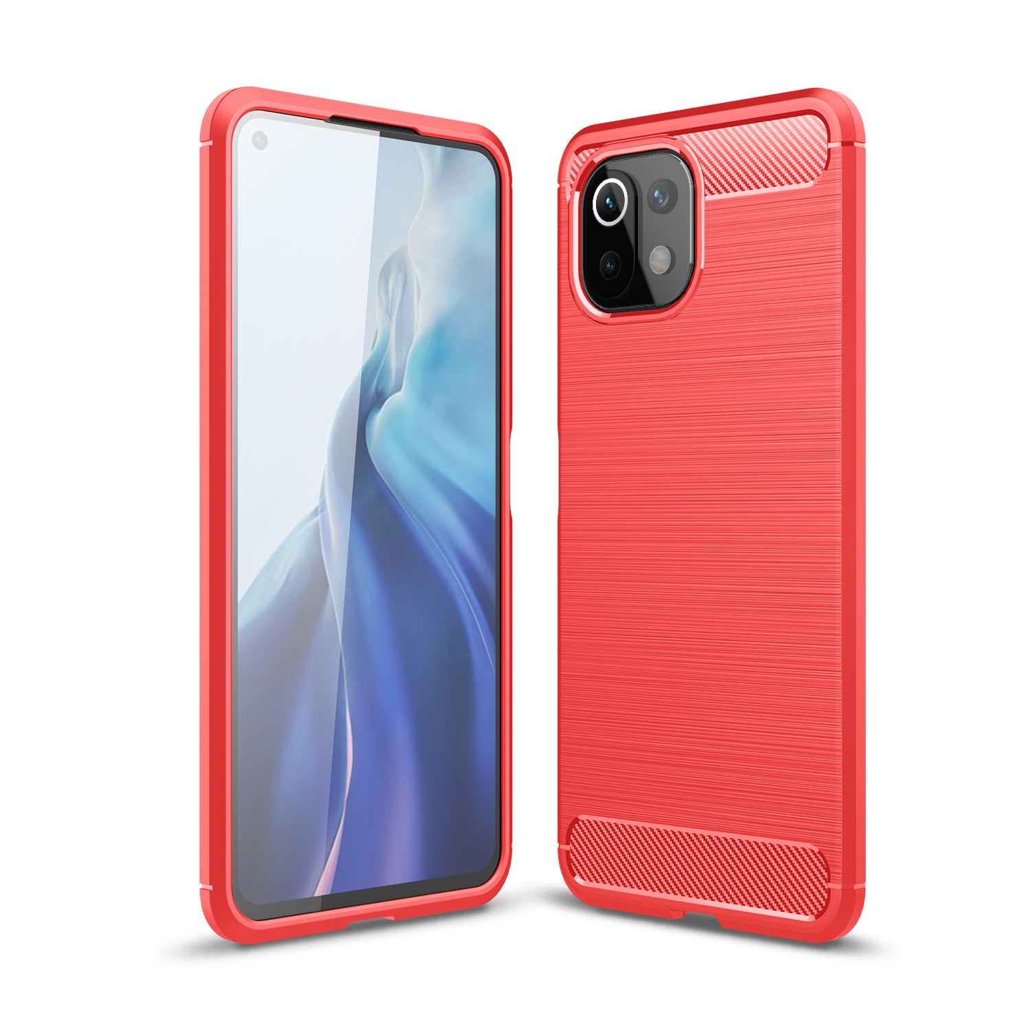Xiaomi Mi 11 Lite 5G Carbon Fibre TPU Case Slim Shockproof Cover Red