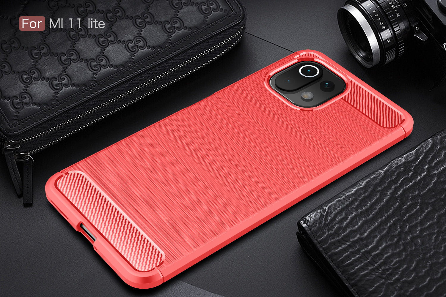 Xiaomi Mi 11 Lite 5G Carbon Fibre TPU Case Slim Shockproof Cover Red