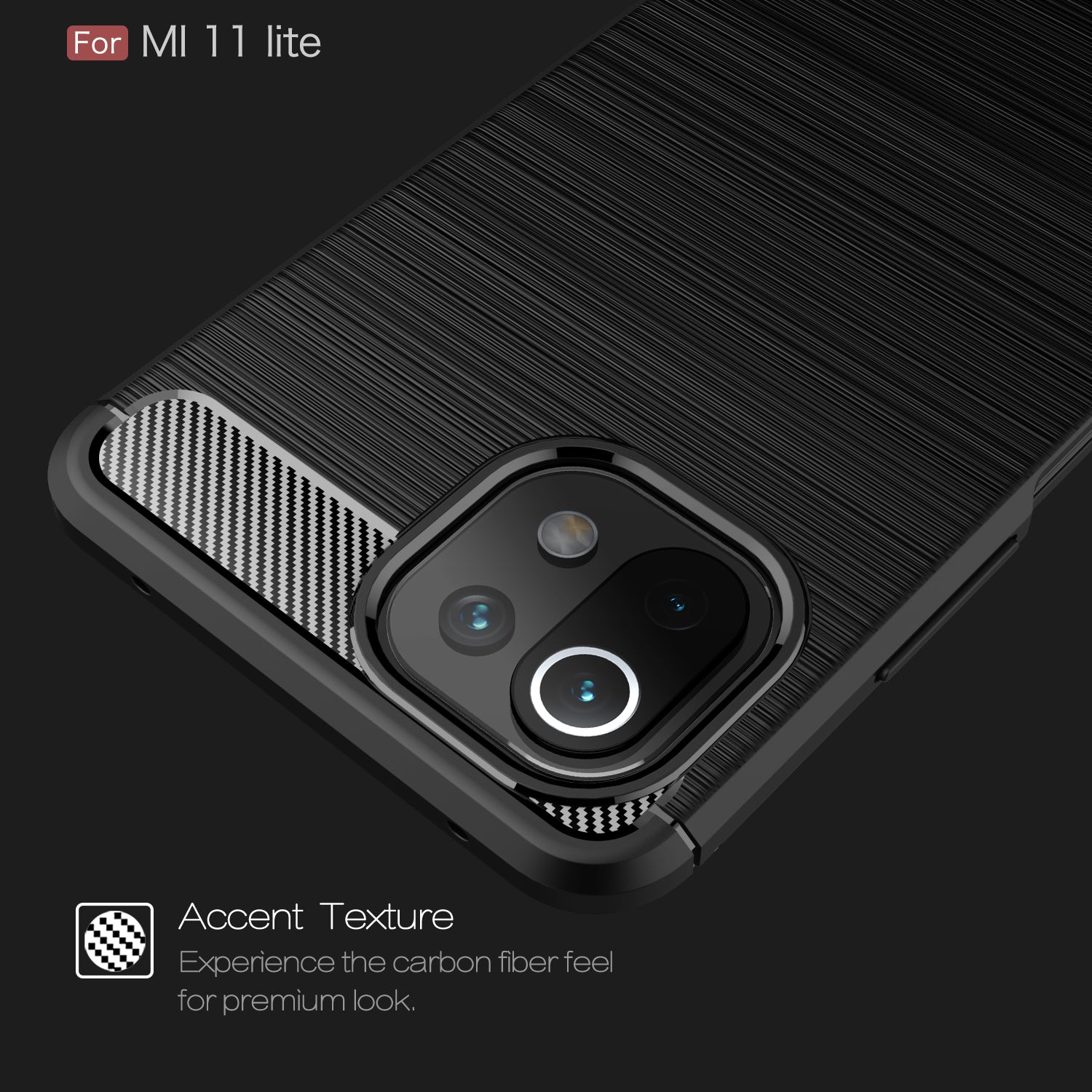 Xiaomi Mi 11 Lite 5G Carbon Fibre TPU Case Slim Shockproof Cover Black