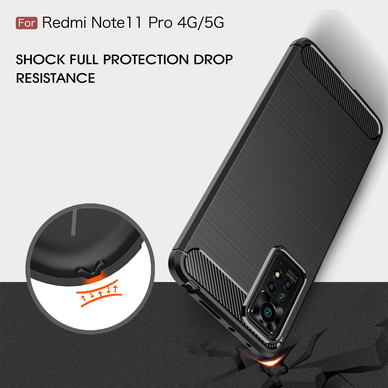 Xiaomi Redmi Note 11 Pro Carbon Fibre TPU Case Slim Shockproof Cover Black