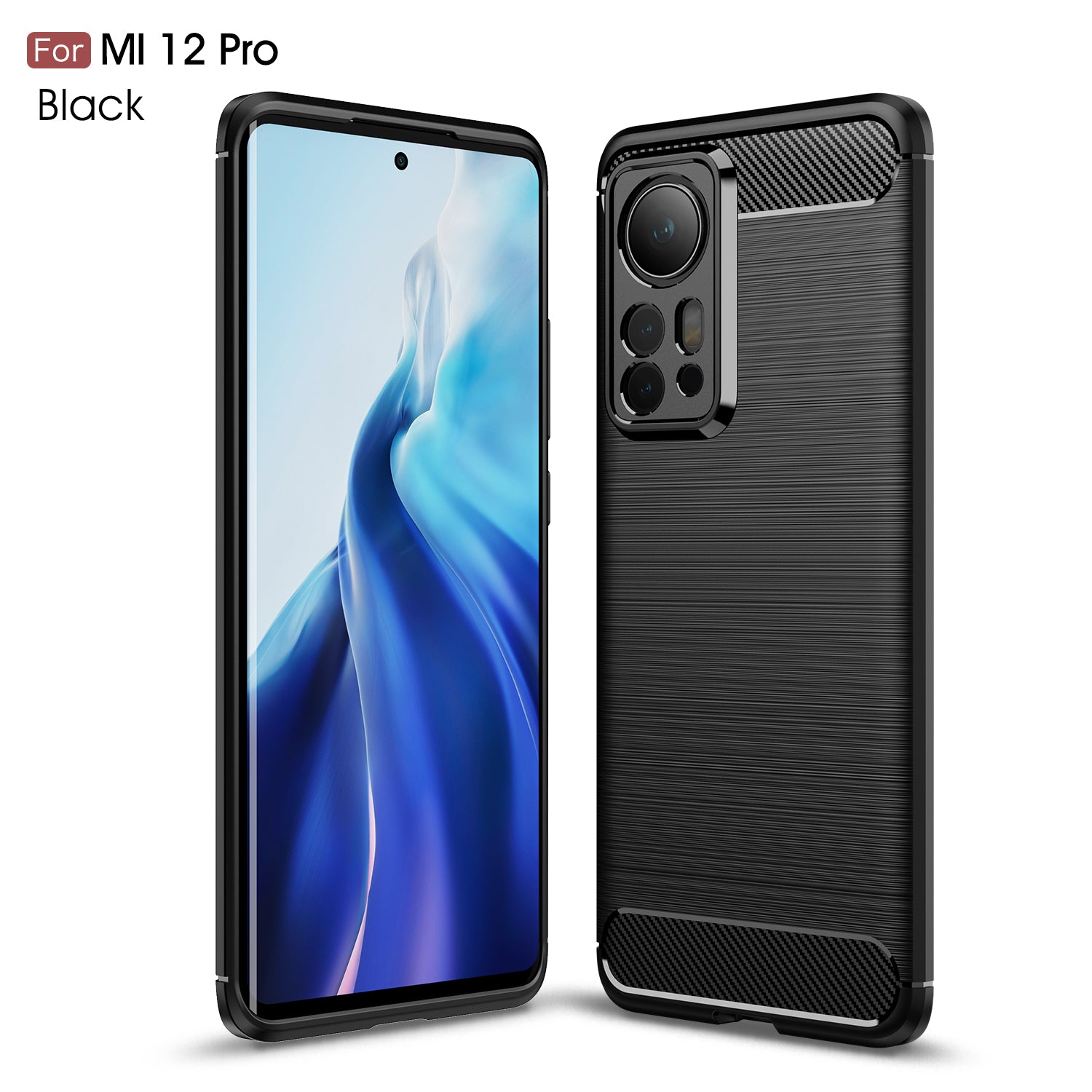 Xiaomi 12Pro Carbon Fibre TPU Case Slim Shockproof Cover Black