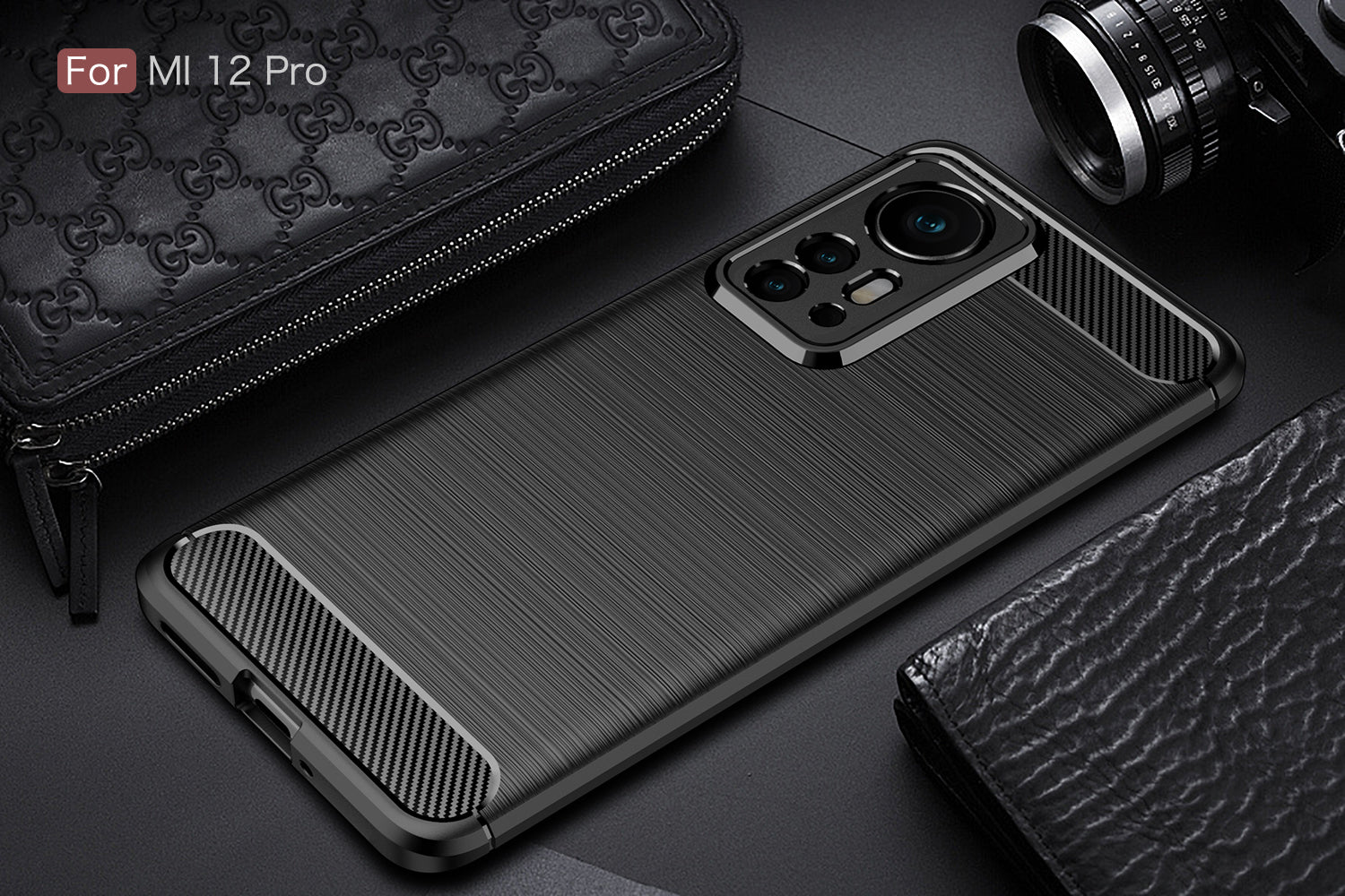Xiaomi 12Pro Carbon Fibre TPU Case Slim Shockproof Cover Black