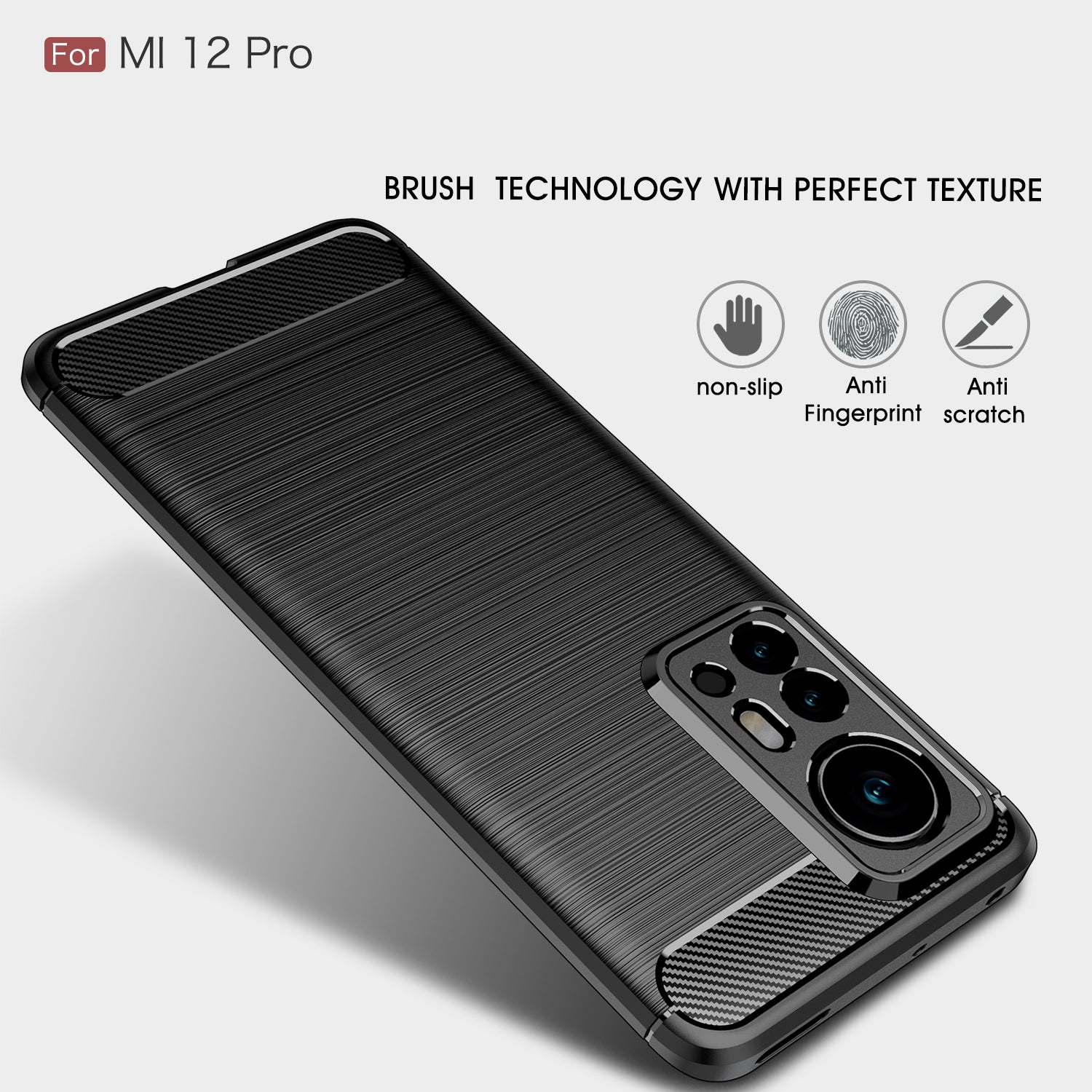 Xiaomi 12Pro Carbon Fibre TPU Case Slim Shockproof Cover Black