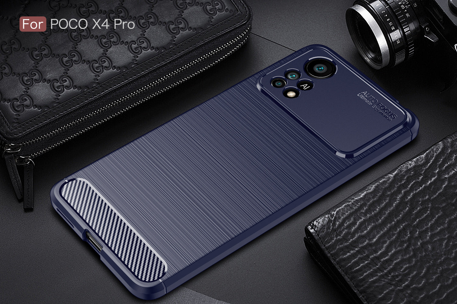 Xiaomi Poco X4 Pro 5G Carbon Fibre TPU Case Slim Shockproof Cover Navy