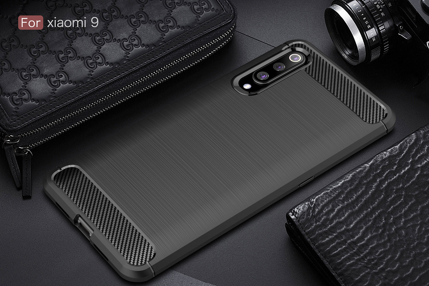 Xiaomi Mi 9 Carbon Fibre TPU Case Slim Shockproof Cover Black