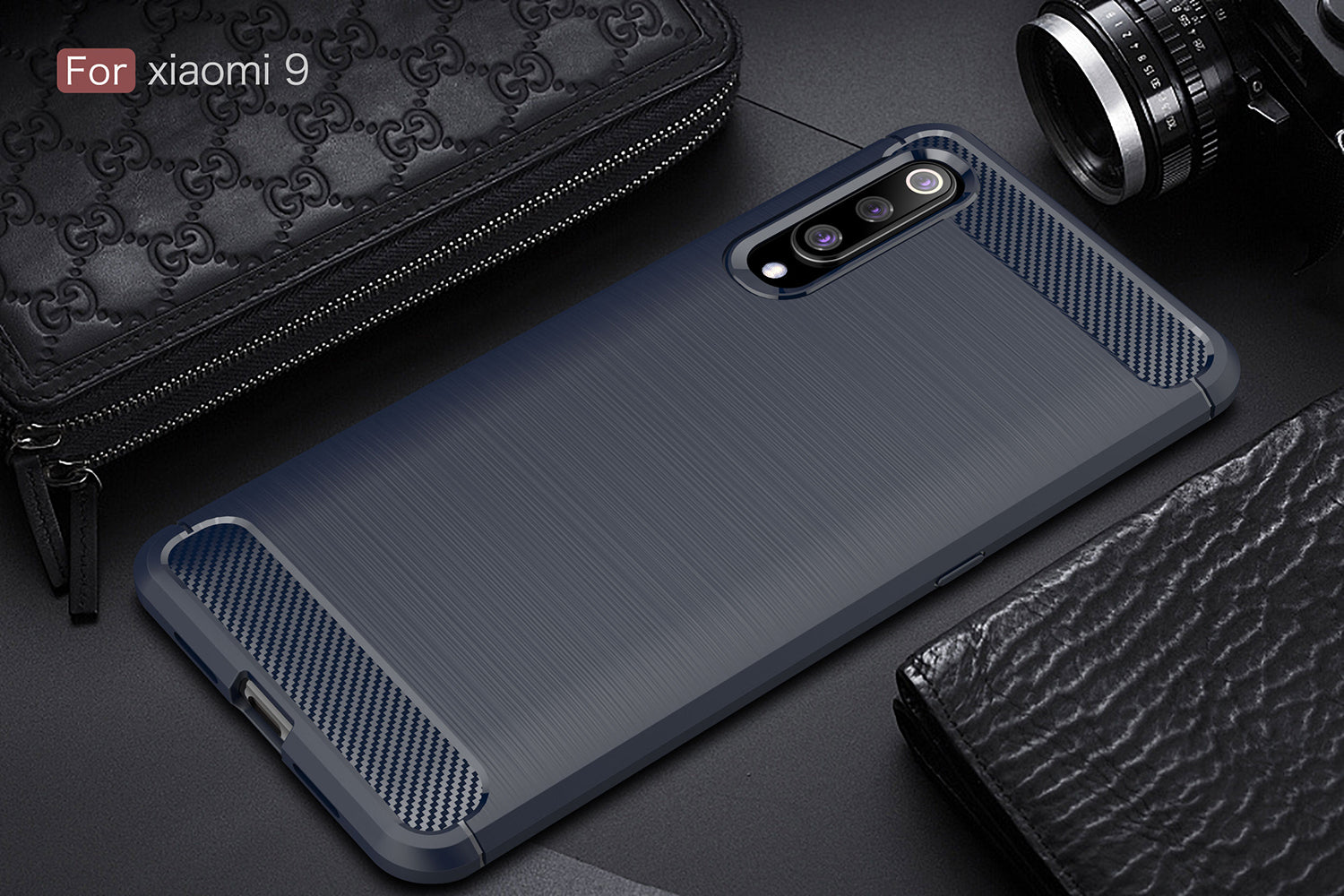 Xiaomi Mi 9 Carbon Fibre TPU Case Slim Shockproof Cover Navy