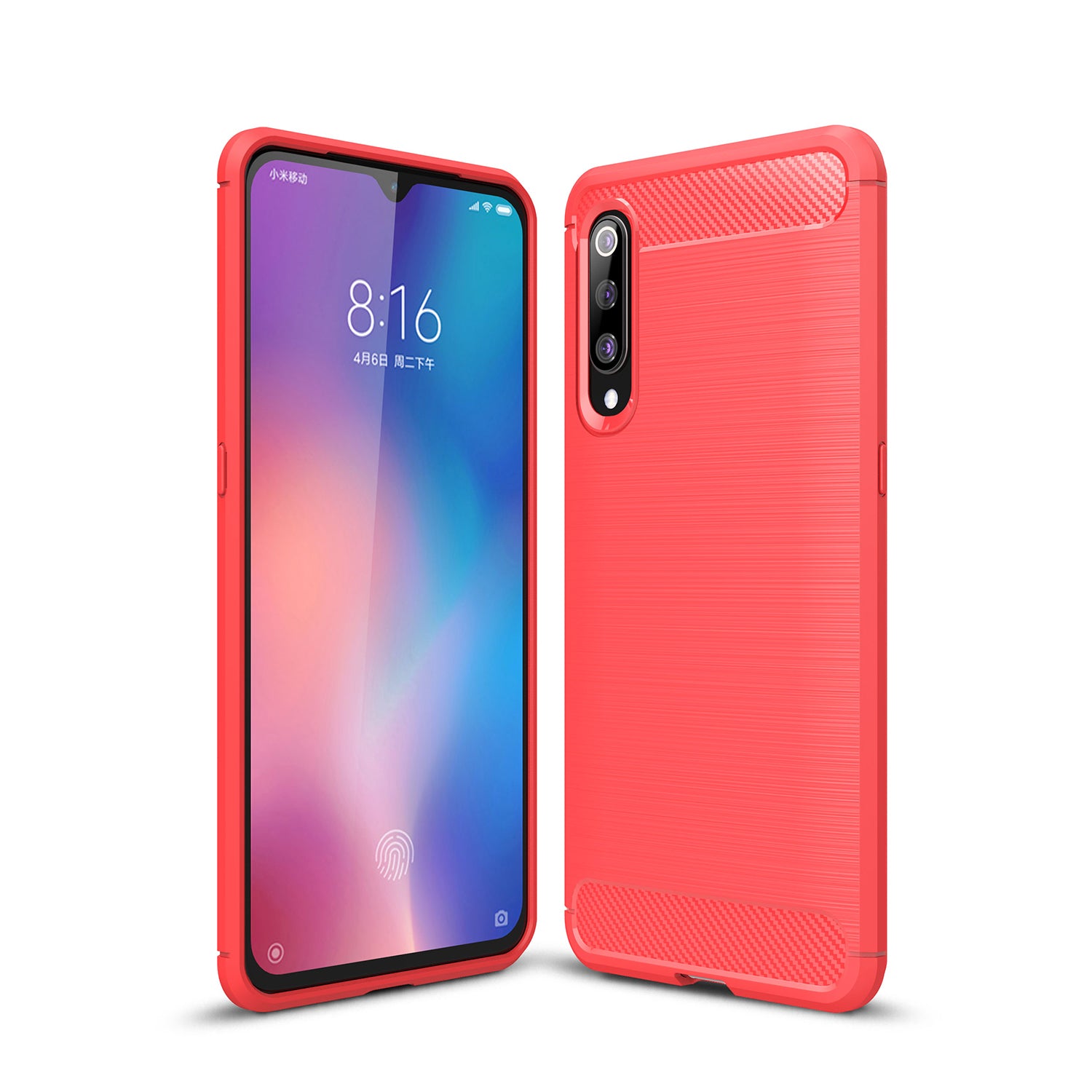 Xiaomi Mi 9 Carbon Fibre TPU Case Slim Shockproof Cover Red