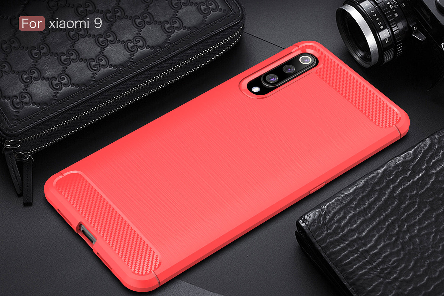 Xiaomi Mi 9 Carbon Fibre TPU Case Slim Shockproof Cover Red