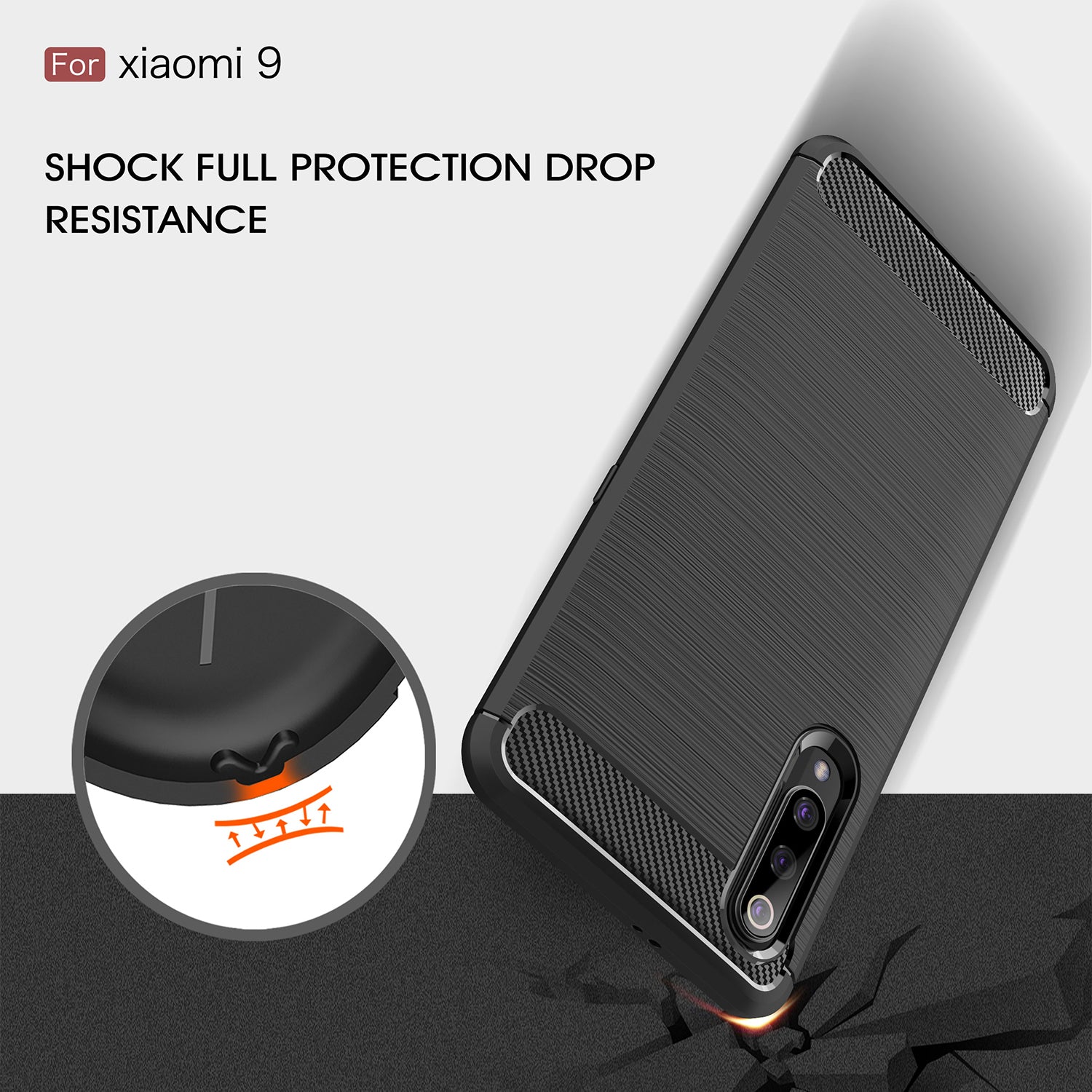 Xiaomi Mi 9 Carbon Fibre TPU Case Slim Shockproof Cover Black