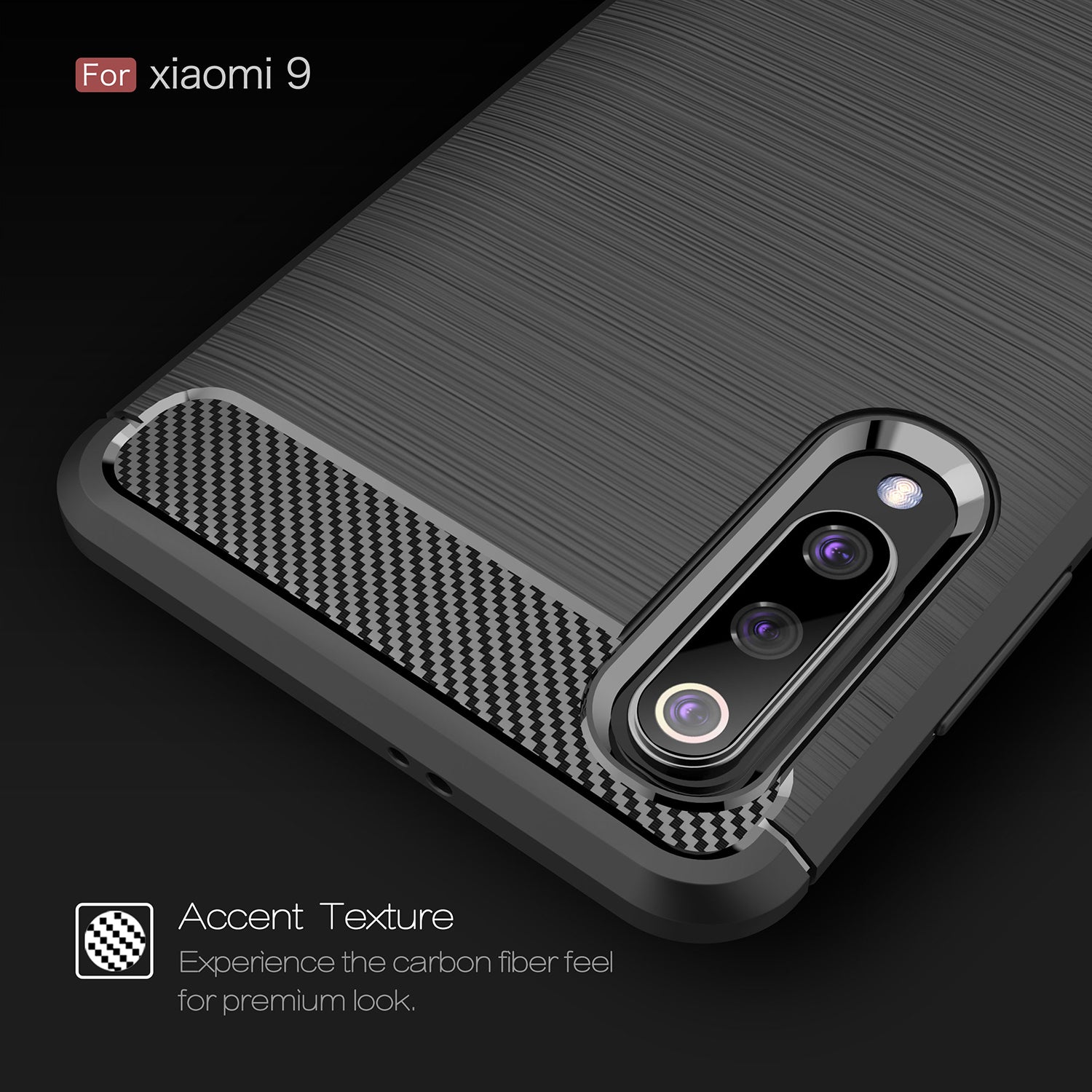 Xiaomi Mi 9 Carbon Fibre TPU Case Slim Shockproof Cover Black