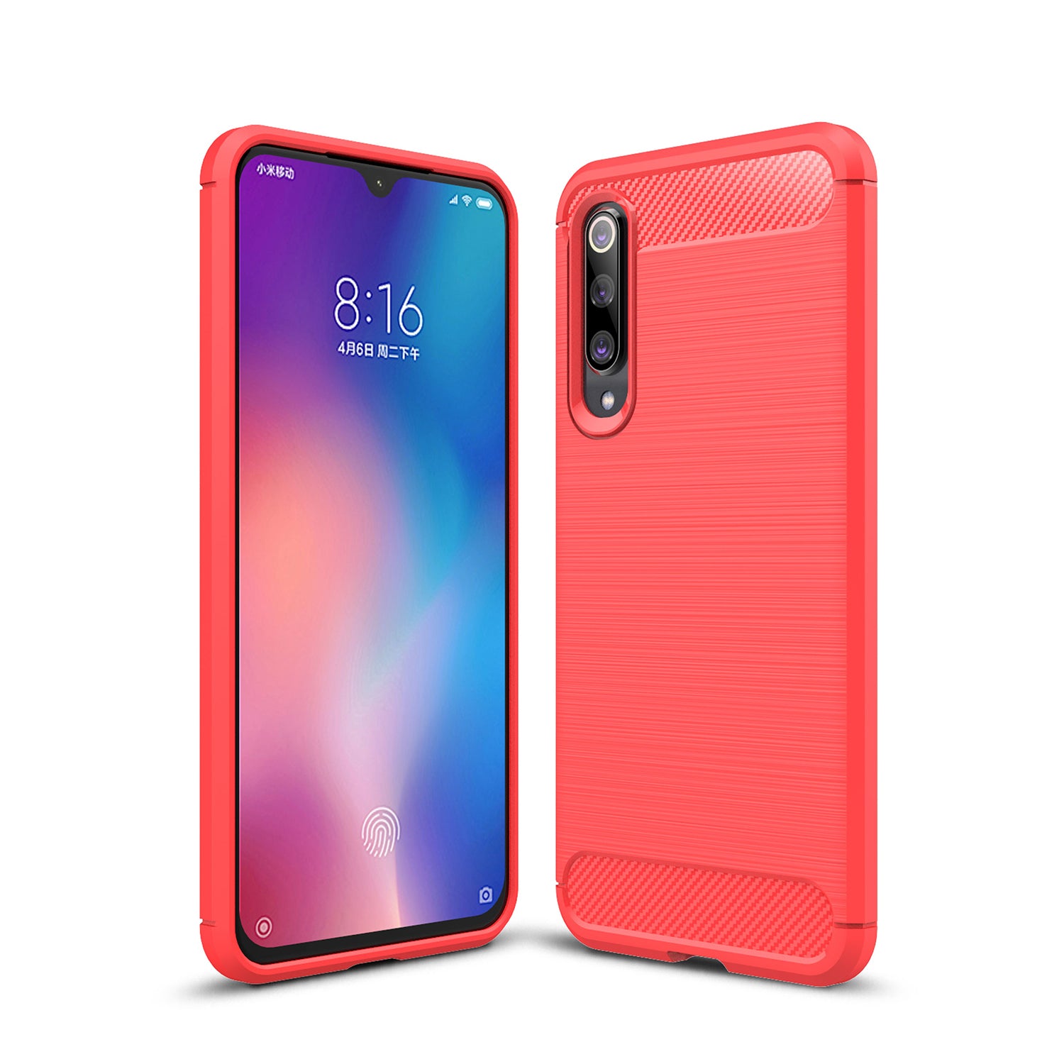 Xiaomi Mi 9 SE Carbon Fibre TPU Case Slim Shockproof Cover Red