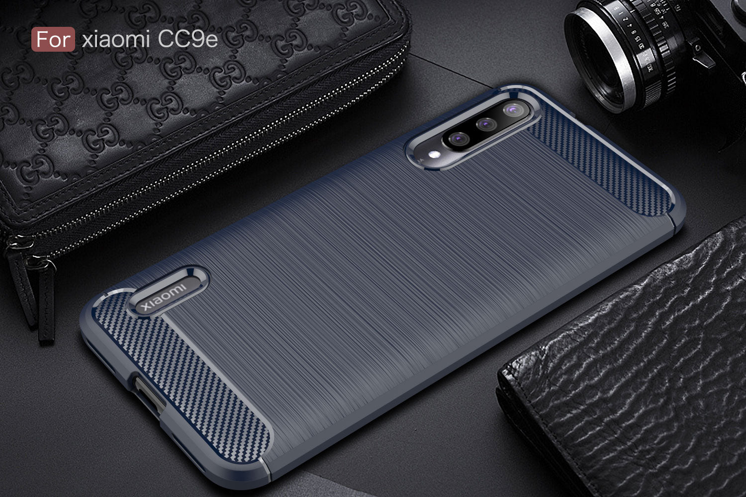 Xiaomi Mi A3 / CC9E Carbon Fibre TPU Case Slim Shockproof Cover Navy
