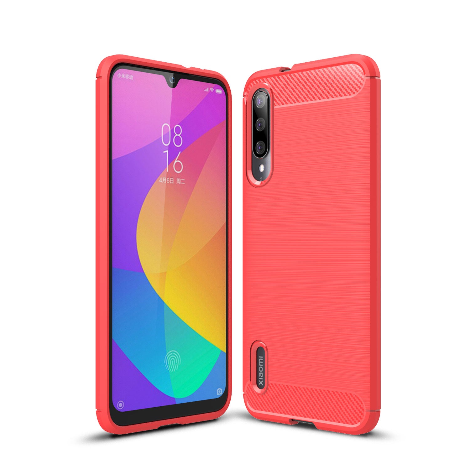 Xiaomi Mi A3 / CC9E Carbon Fibre TPU Case Slim Shockproof Cover Red