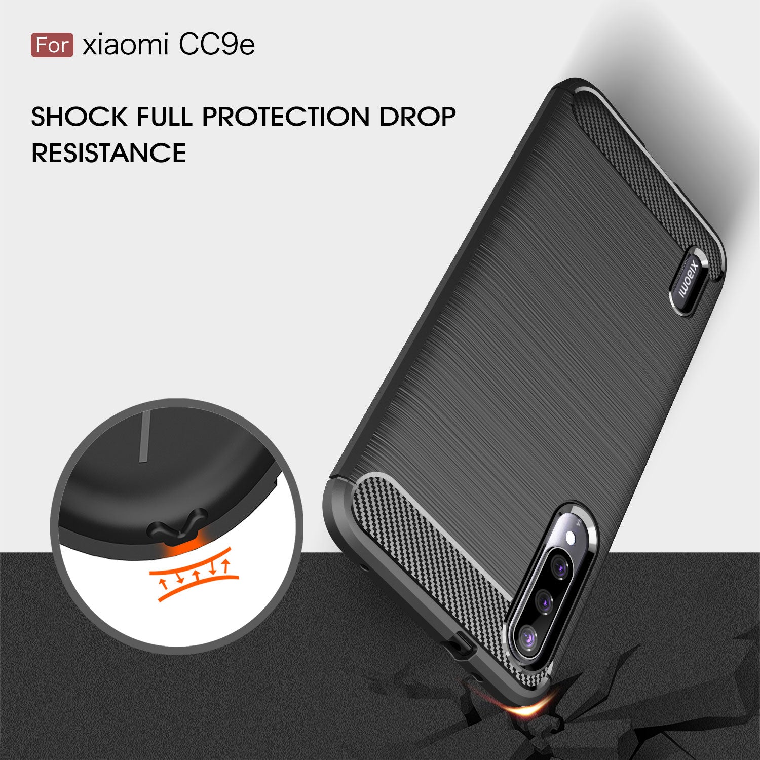 Xiaomi Mi A3 / CC9E Carbon Fibre TPU Case Slim Shockproof Cover Black