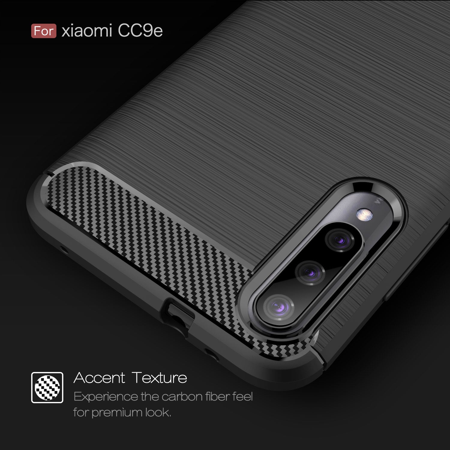 Xiaomi Mi A3 / CC9E Carbon Fibre TPU Case Slim Shockproof Cover Black