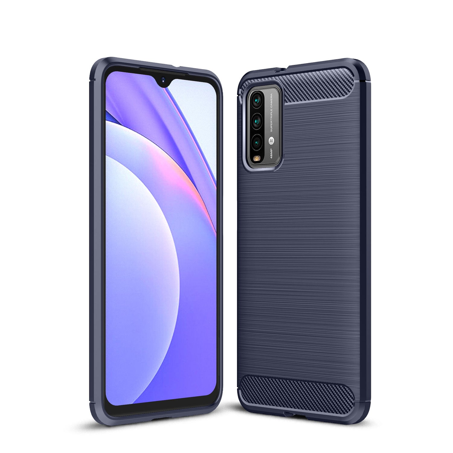 Xiaomi Redmi-9T/Poco-M3 Carbon Fibre TPU Case Slim Shockproof Cover Navy