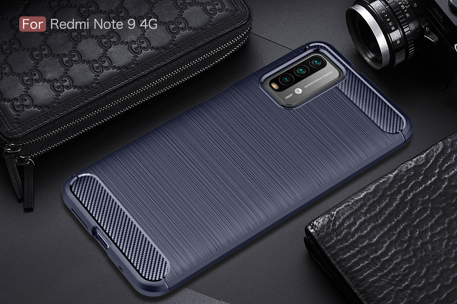 Xiaomi Redmi-9T/Poco-M3 Carbon Fibre TPU Case Slim Shockproof Cover Navy