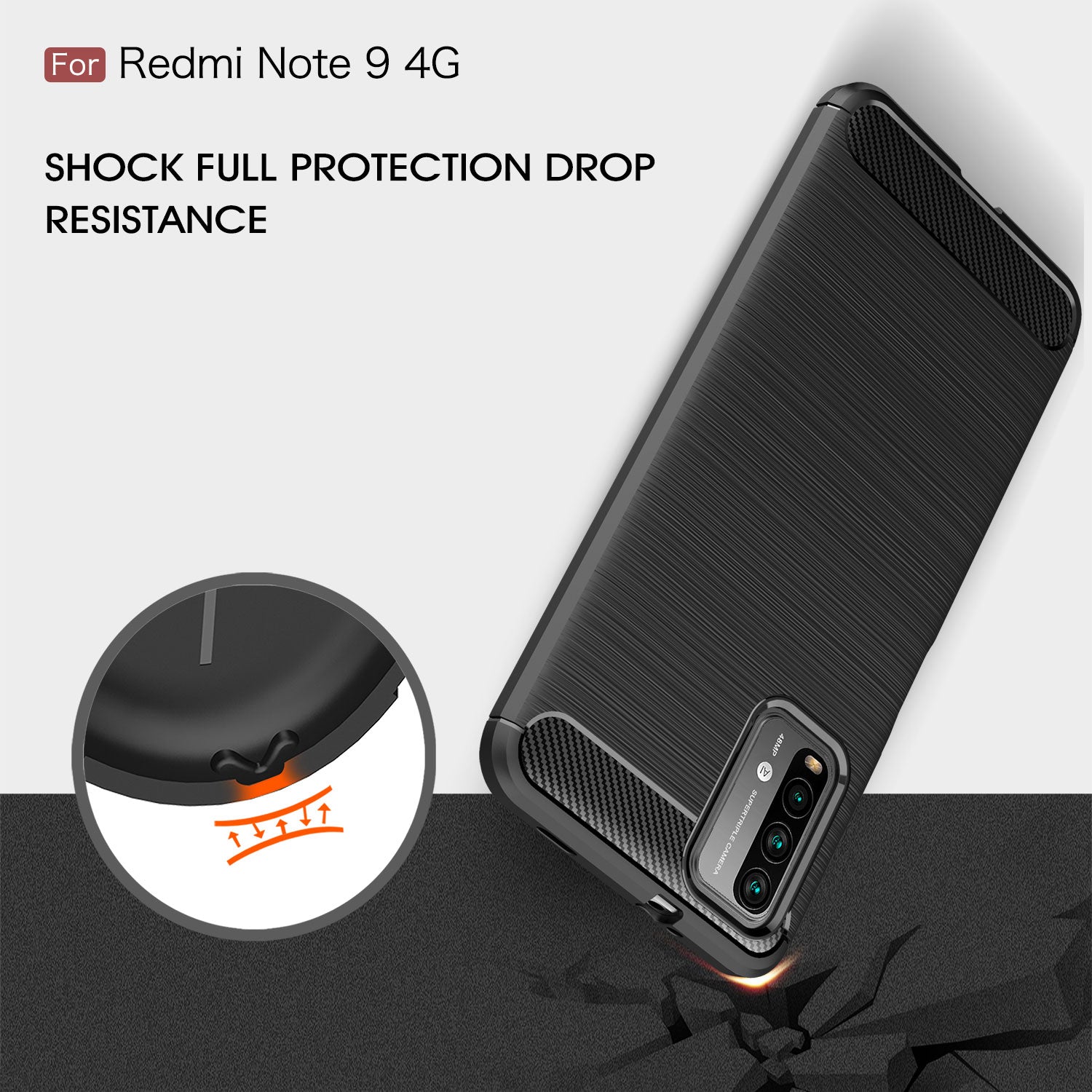 Xiaomi Redmi-9T/Poco-M3 Carbon Fibre TPU Case Slim Shockproof Cover Navy