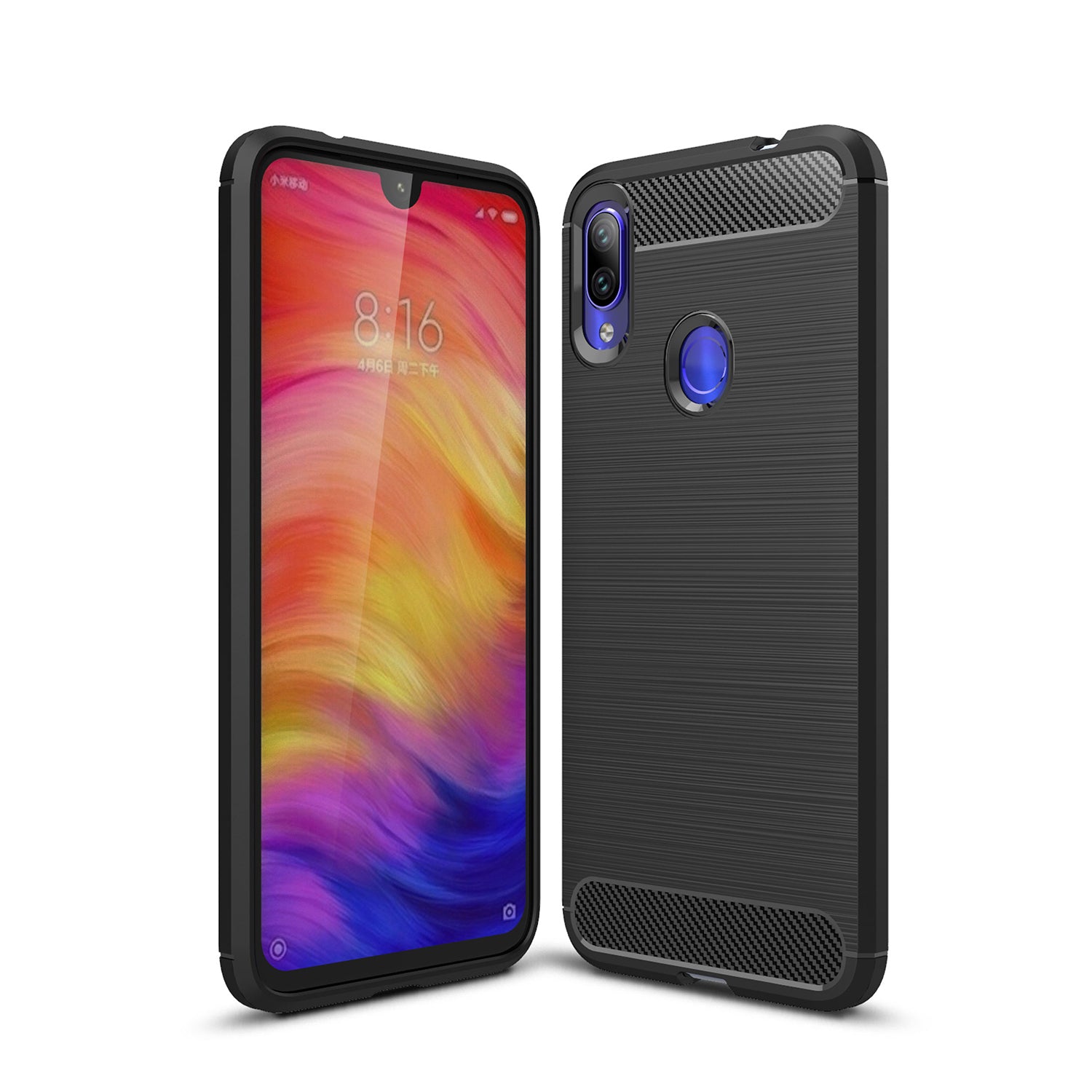 Xiaomi Redmi Note 7 Carbon Fibre TPU Case Slim Shockproof Cover Black