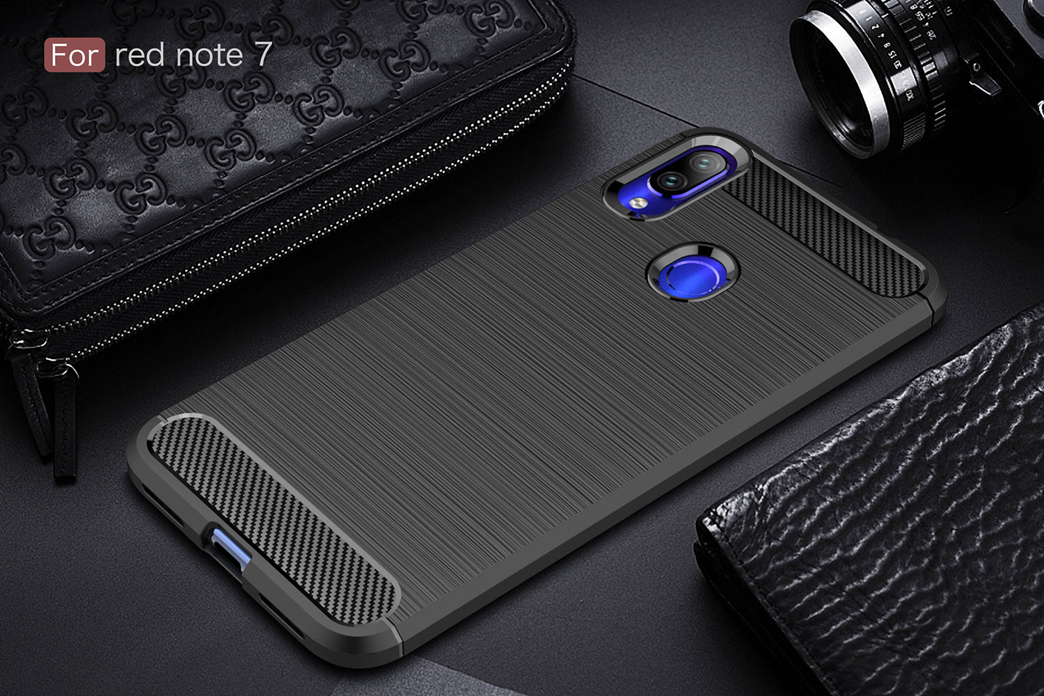 Xiaomi Redmi Note 7 Carbon Fibre TPU Case Slim Shockproof Cover Black