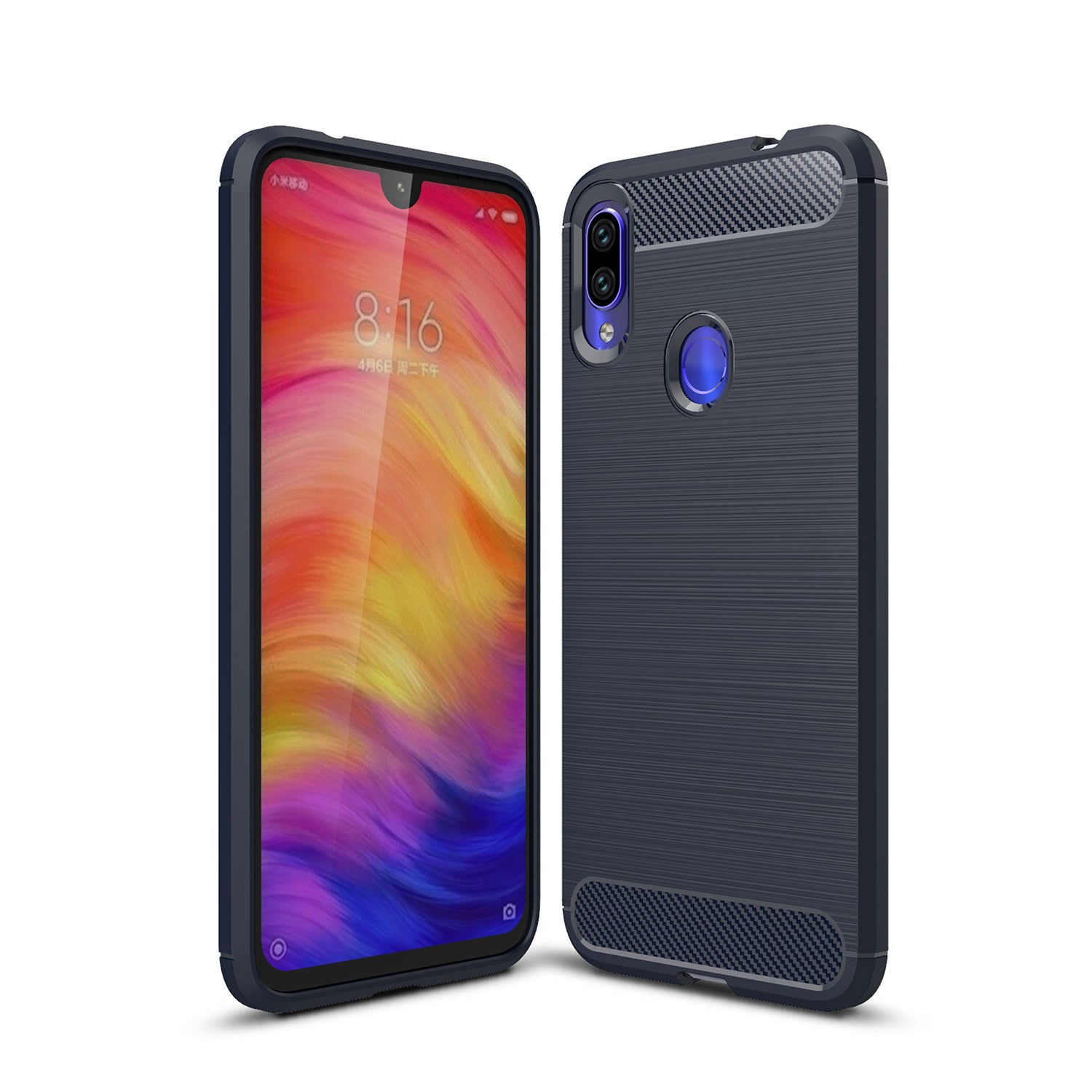 Xiaomi Redmi Note 7 Carbon Fibre TPU Case Slim Shockproof Cover Navy