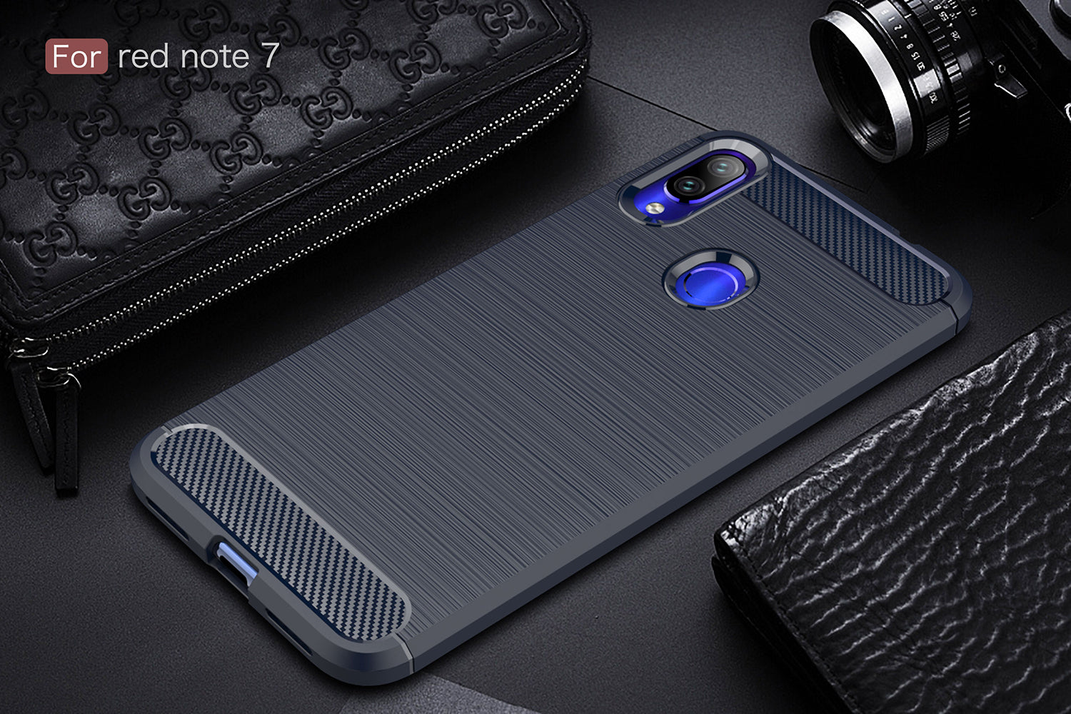 Xiaomi Redmi Note 7 Carbon Fibre TPU Case Slim Shockproof Cover Navy
