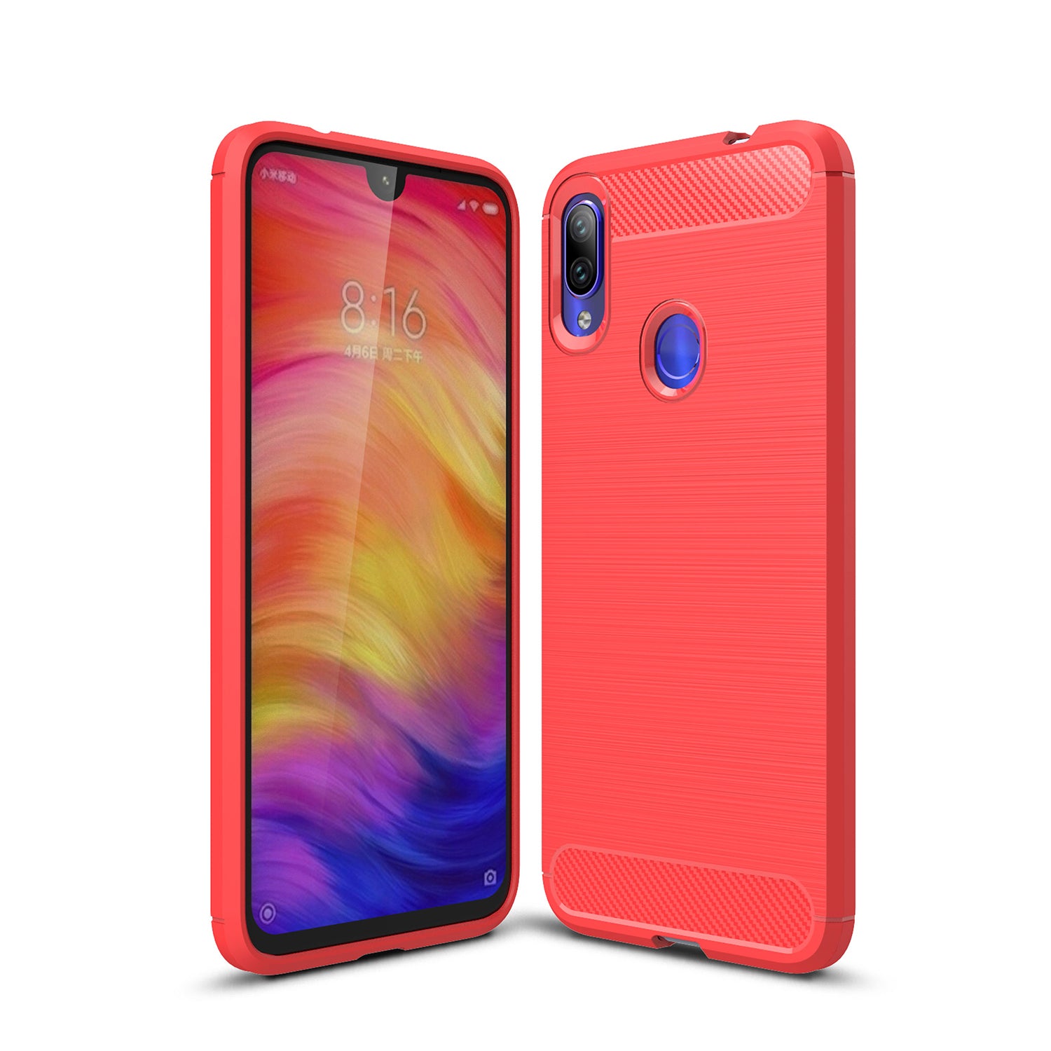 Xiaomi Redmi Note 7 Carbon Fibre TPU Case Slim Shockproof Cover Red