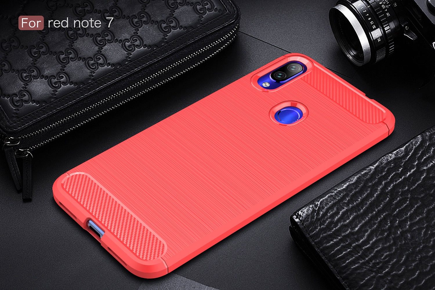 Xiaomi Redmi Note 7 Carbon Fibre TPU Case Slim Shockproof Cover Red