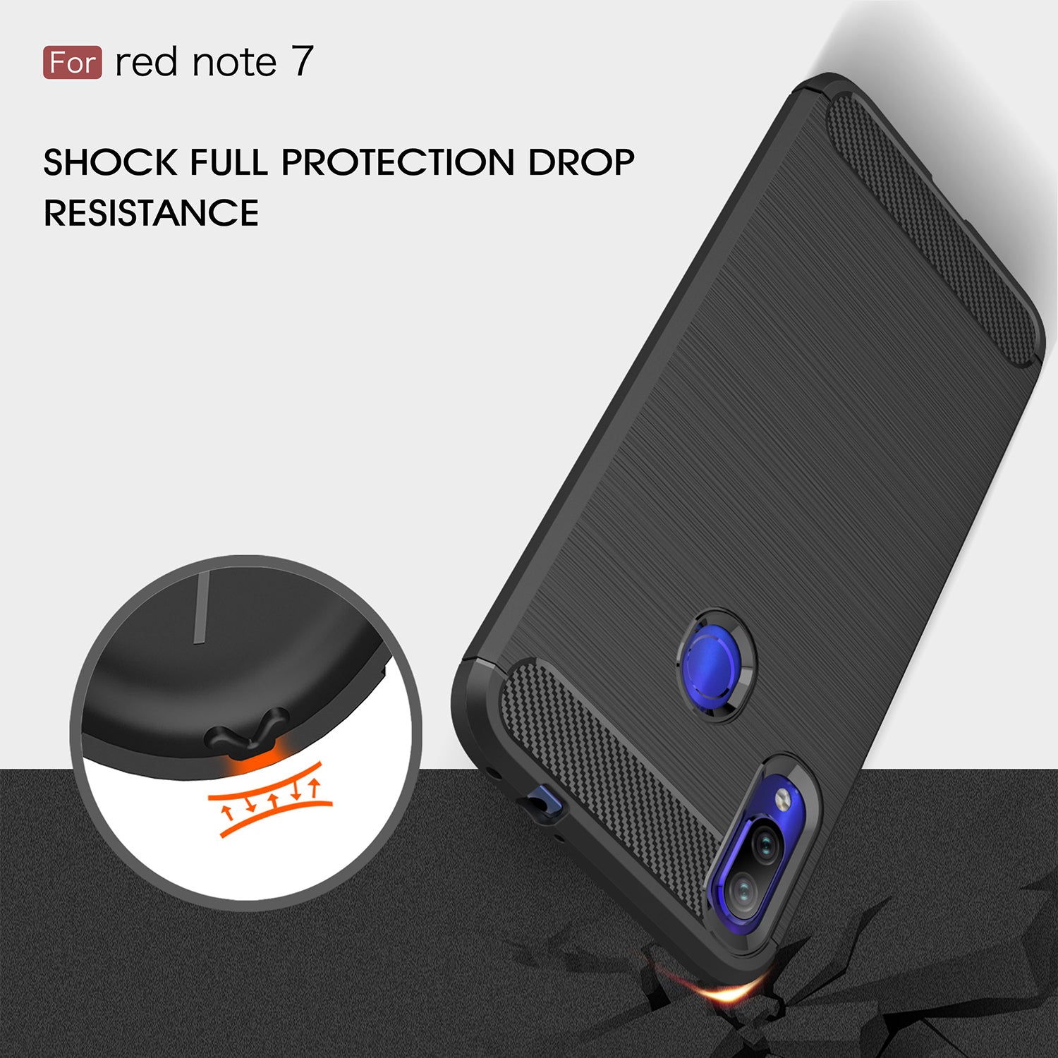 Xiaomi Redmi Note 7 Carbon Fibre TPU Case Slim Shockproof Cover Navy