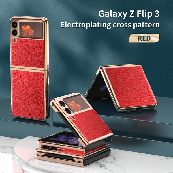 Samsung Galaxy Z Flip3 5G Electroplating Cross Case (Red)