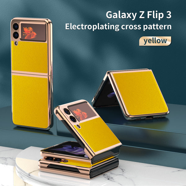 Samsung Galaxy Z Flip3 5G Electroplating Cross Case (Yellow)