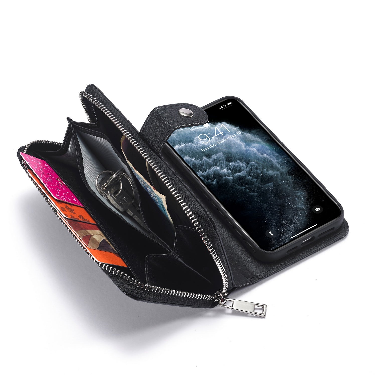 iPhone 13 Mini Case Zipper Wallet (Black)
