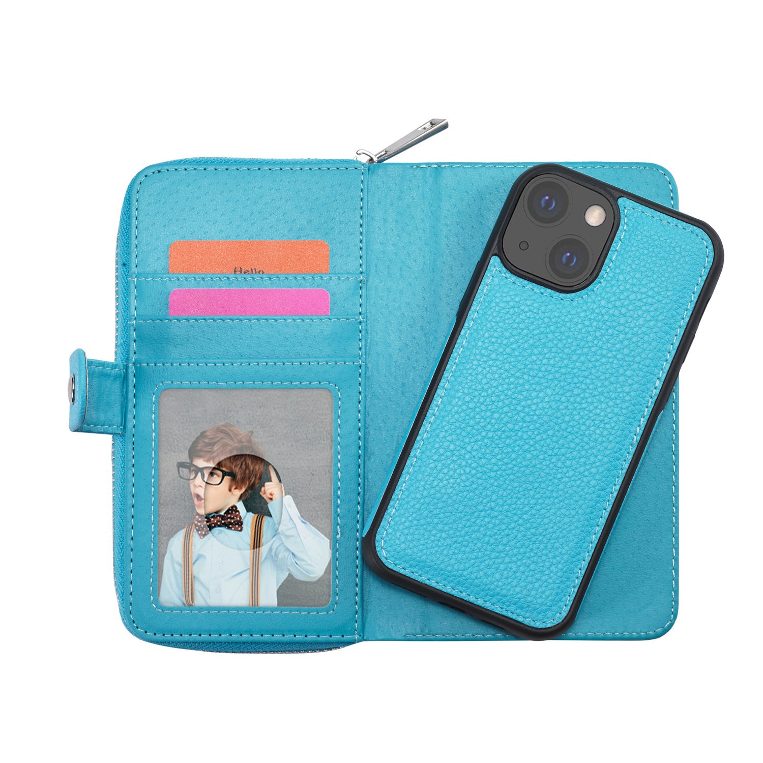iPhone 13 Mini Case Zipper Wallet (LightBlue)