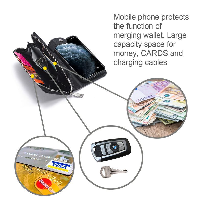 iPhone 13 Case Zipper Wallet (Black)