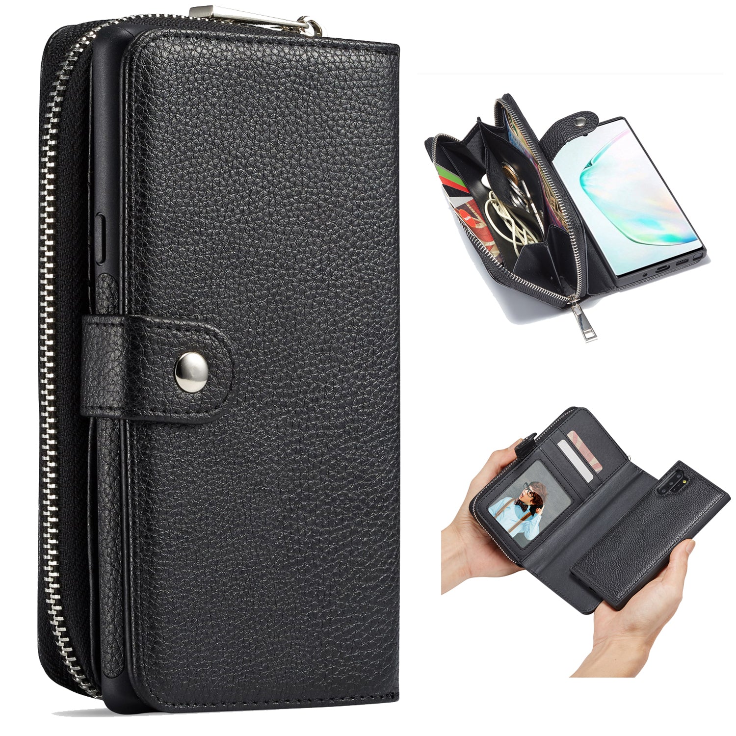 Samsung Note 10 Case Zipper Wallet (Black)