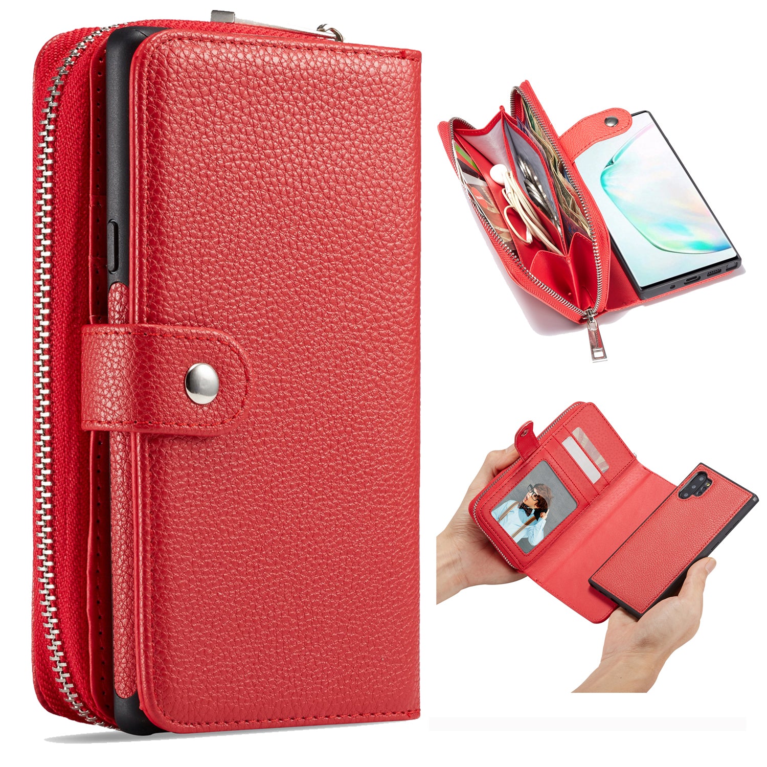Samsung Note 10 Case Zipper Wallet (Red)