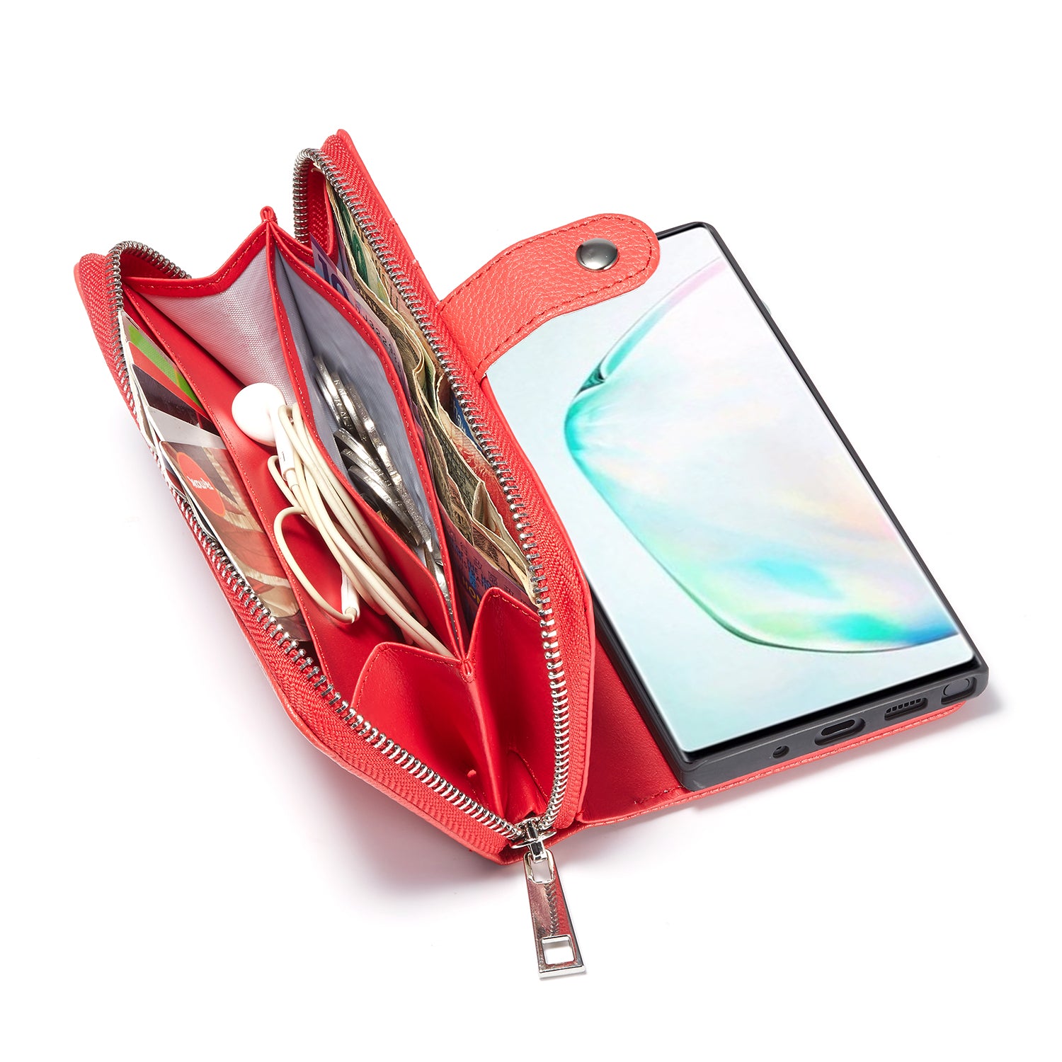 Samsung Note 10 Plus Case Zipper Wallet (Red)