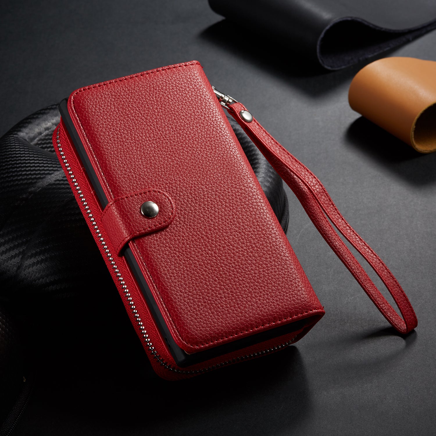 Samsung Note 10 Plus Case Zipper Wallet (Red)